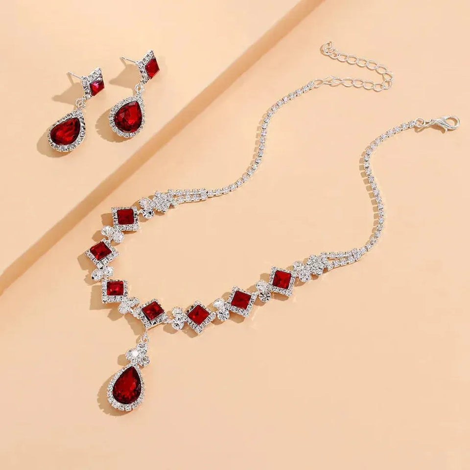 Melinda Red Teardrop Necklace and Earrings Set - image 1
