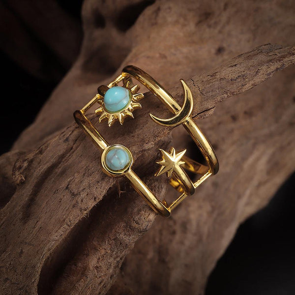 Elaine Turquoise-Color Orbit Ring | Gold-Tone