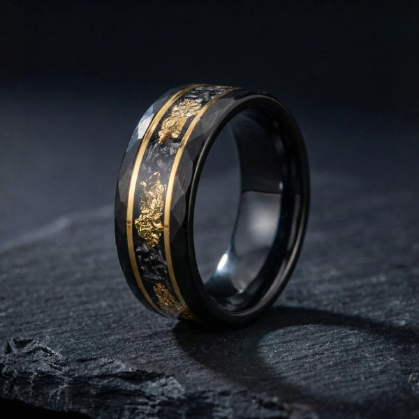 Nathan Black Hammered Inlay Ring - image 2