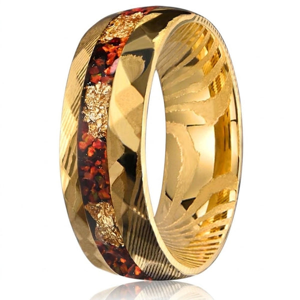 Sebastian Red Inlay Band Ring | Gold-Tone