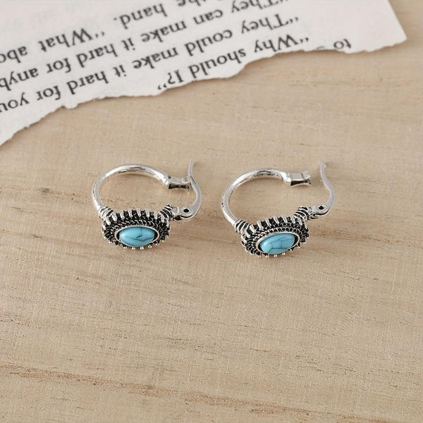 Hannah Turquoise-Color Crest Hoop Earrings | Silver-Tone — image 4