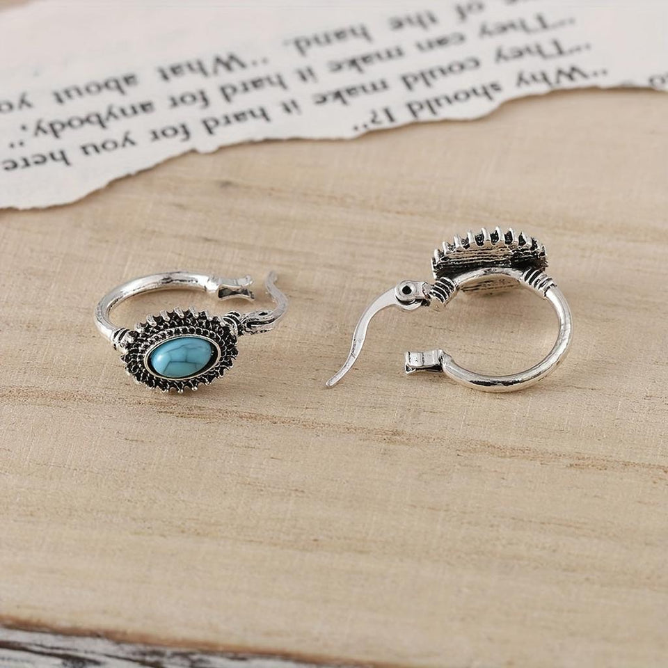 Hannah Turquoise-Color Crest Hoop Earrings | Silver-Tone