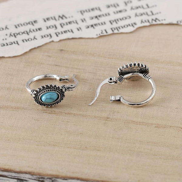 Hannah Turquoise-Color Crest Hoop Earrings | Silver-Tone