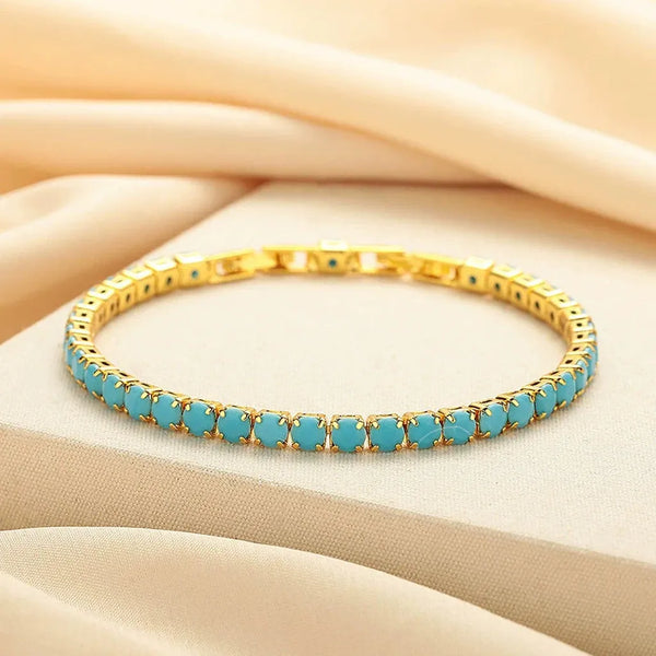 Felicia Round Turquoise-Color Tennis Bracelet | Gold-Tone