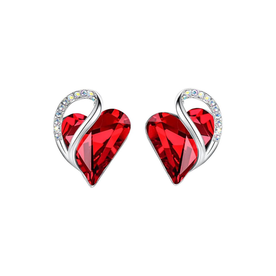 Meredith Red Infinity Heart Stud Earrings | Silver-Tone — image 2