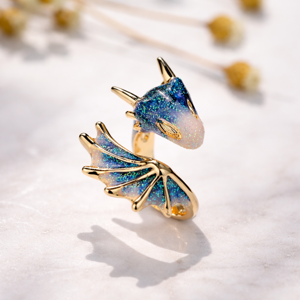 Alice Adjustable Dragon Enamel-Look Ring | Silver-Tone