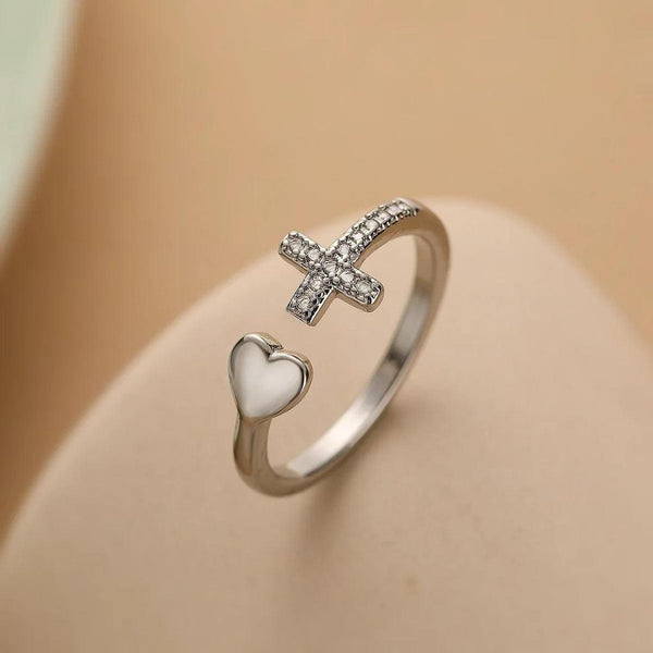 Agnes Adjustable Retro Cross Ring | Silver-Tone — image 2