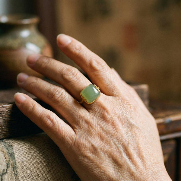 Nicola Adjustable Retro Green Ring | Gold-Tone — image 2