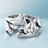 Beth Adjustable Retro Kitten Ring | Silver-Tone