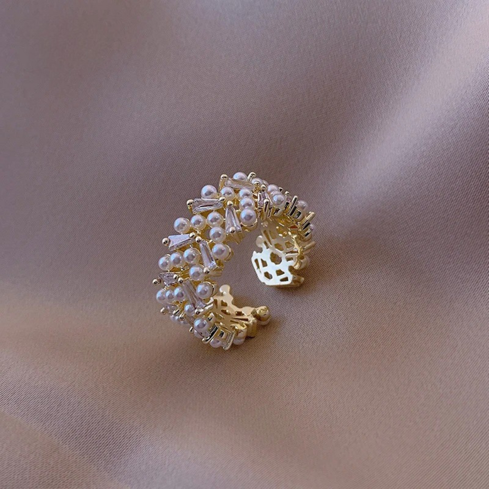 Phoebe Adjustable Ring with Pearl-Look and Gold-Color Details - image 1