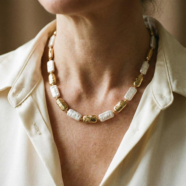 Clarissa Gold-Tone and White Rectangular Bead Necklace — image 2
