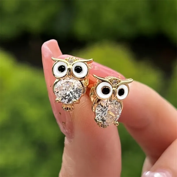 Veronica Vintage-Style Owl Sparkle Earrings - image 1