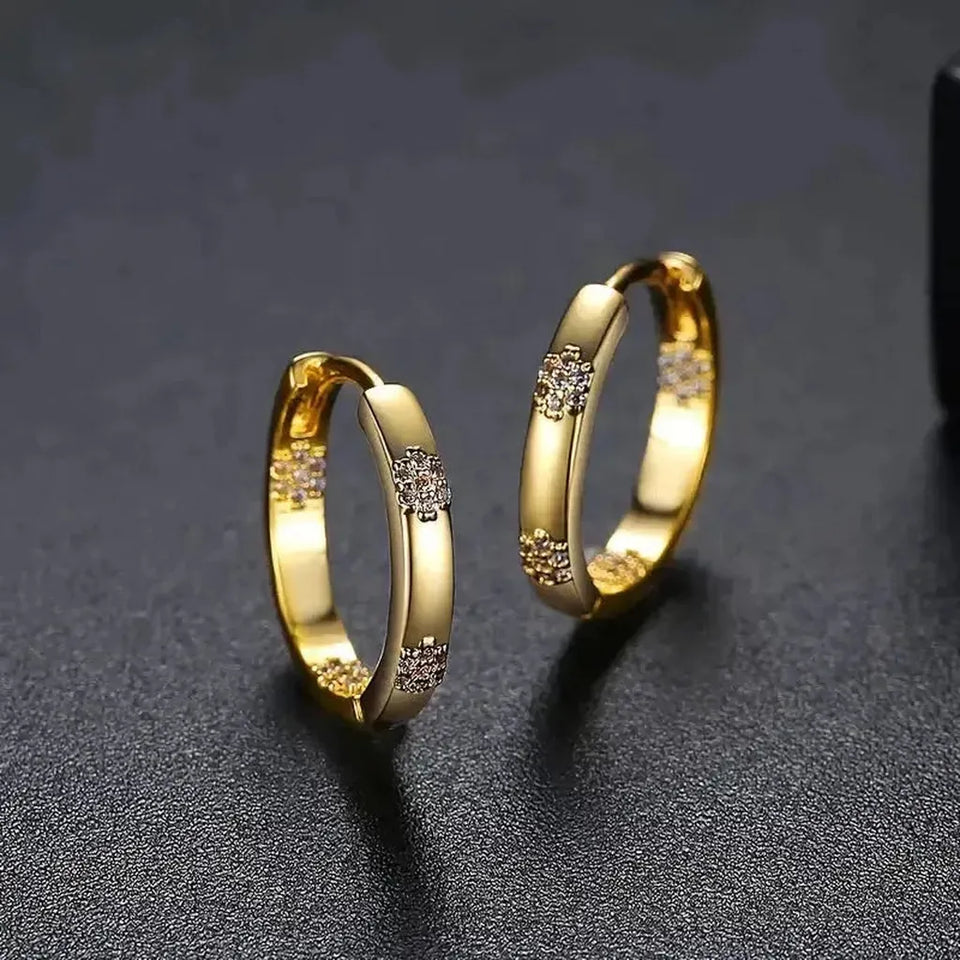Thea Vintage-Style Wheel Earrings with Gold-Tone Flower