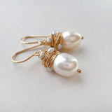 Eileen Vintage-Style Pearl-Look Earrings with Gold-Tone Threads