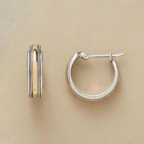 Nadia Vintage-Style Silver-Tone Earrings with Gold-Tone Line
