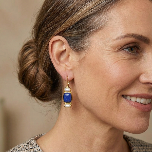 Ida Vintage-Style Blue Earrings | Gold-Tone — image 2