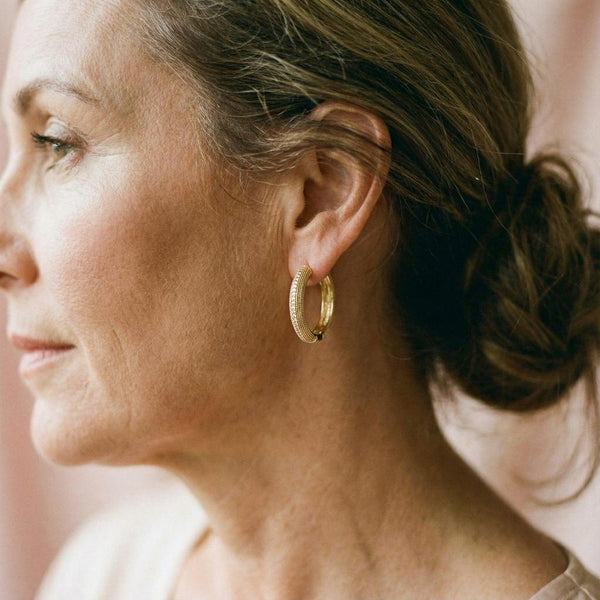 Eliza Vintage-Style Beaded-Edge Hoop Earrings | Gold-Tone — image 2