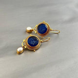 Magnolia Vintage-Style Blue Pearl-Look Earrings | Gold-Tone
