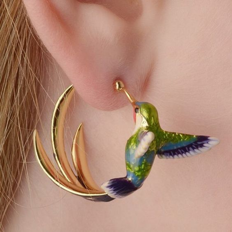 Katherine Vintage-Style Enamel-Look Hummingbird Earrings - image 1