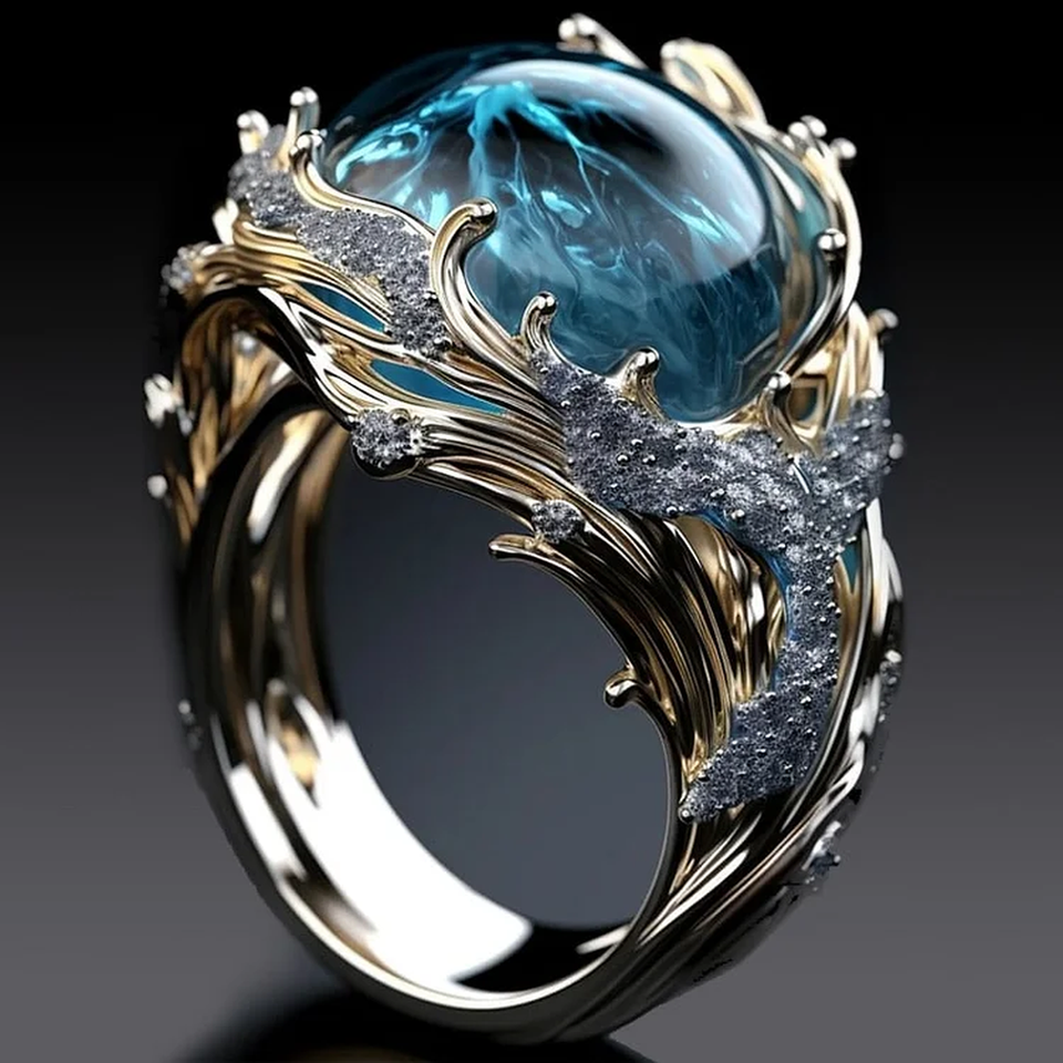 Marianne Vintage-Style Ocean Sparkle Ring - image 1
