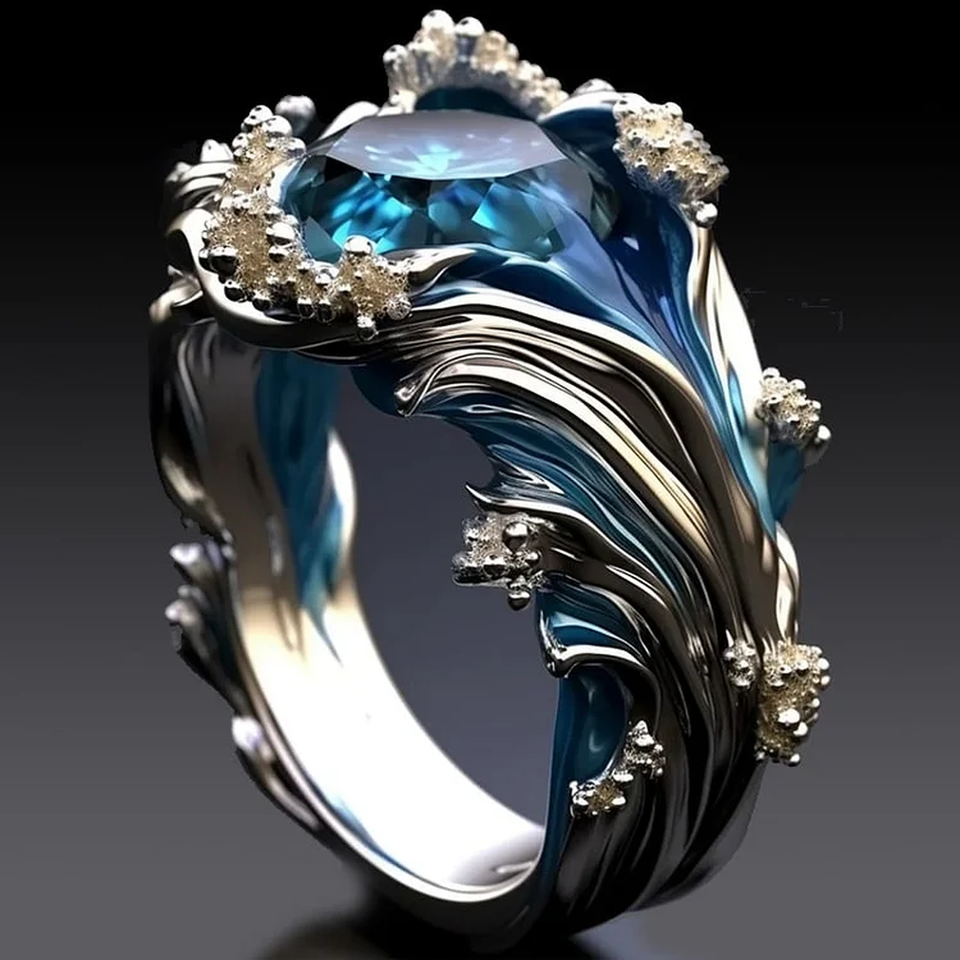 Ruth Vintage-Style Ocean Wave Ring - image 1