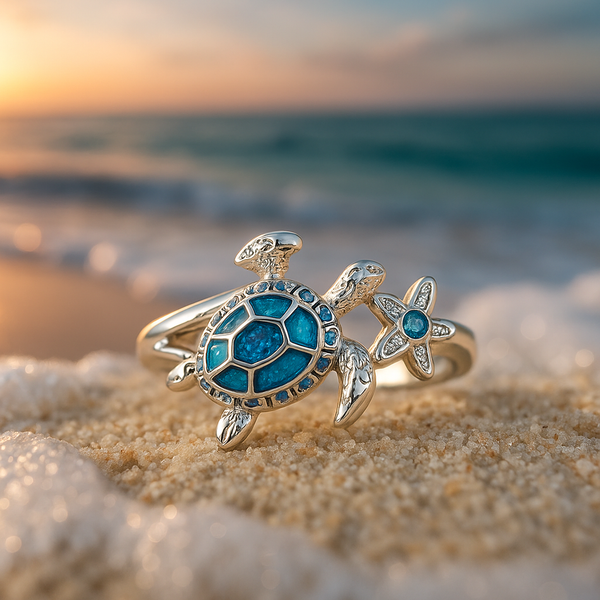 Bernadette Turtle Blue Opal-Effect Ring | Silver-Tone