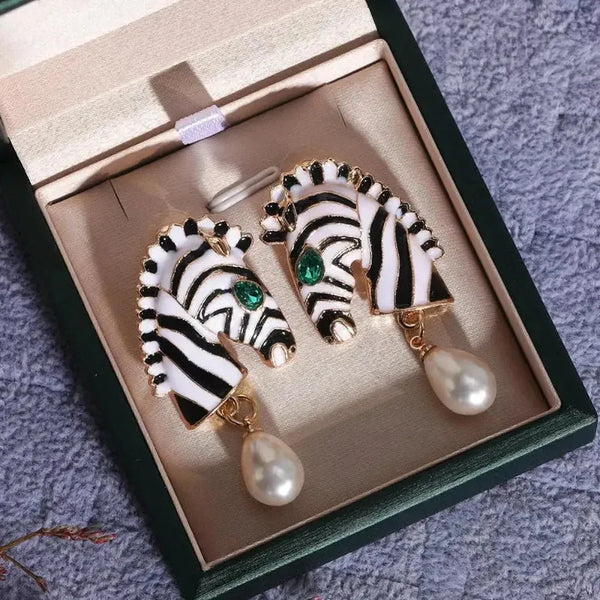 Ophelia Zebra-Pattern Pearl-Look Earrings - image 1