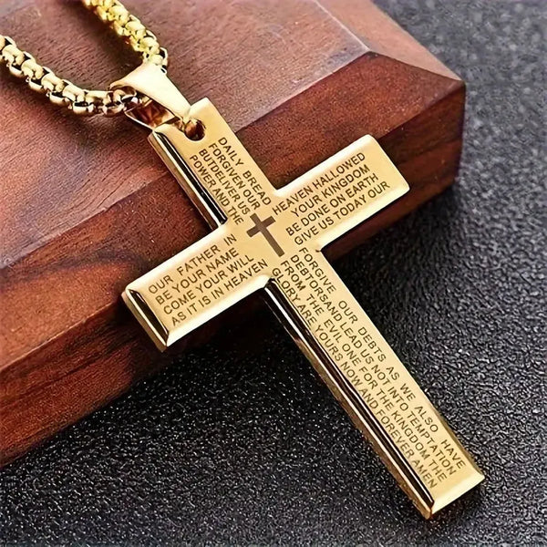 Serena Unisex Cross Drop Necklace — Gold-Tone — image 1