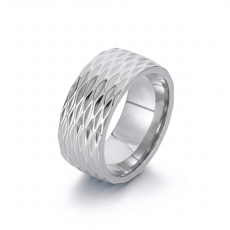 William Grid Pattern Band Ring — Silver-Tone — image 1