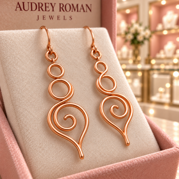 Eleanor Swirl Earrings in a close detail view inside the boutique.