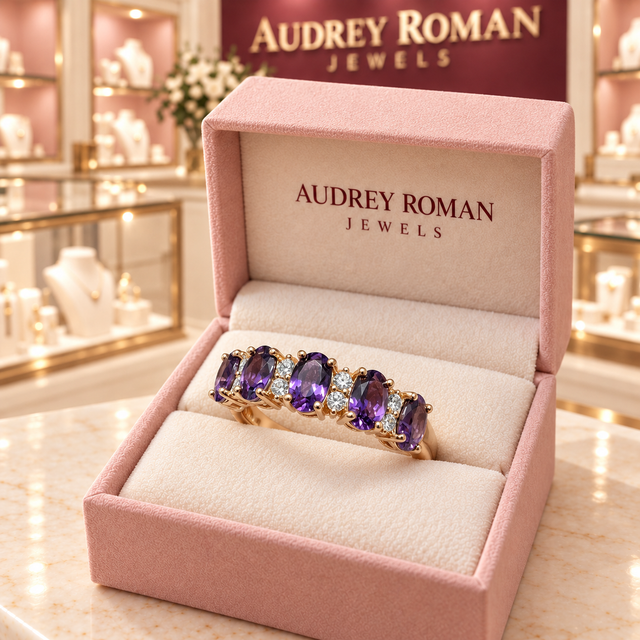 Hazel Purple Crest Ring | Rose-Gold-Tone