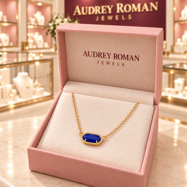 Barbara Oval Blue Necklace | Gold-Tone