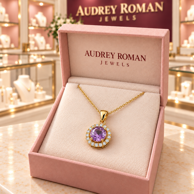 Juliet Purple Square Pavé Necklace | Gold-Tone