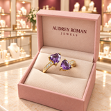 Lily Purple Heart Wrap Ring | Gold-Tone in its Audrey presentation box.