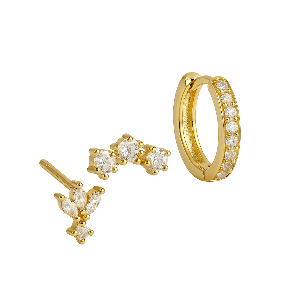 Trio Mila Essentials One-Sided Earrings Set | Gold