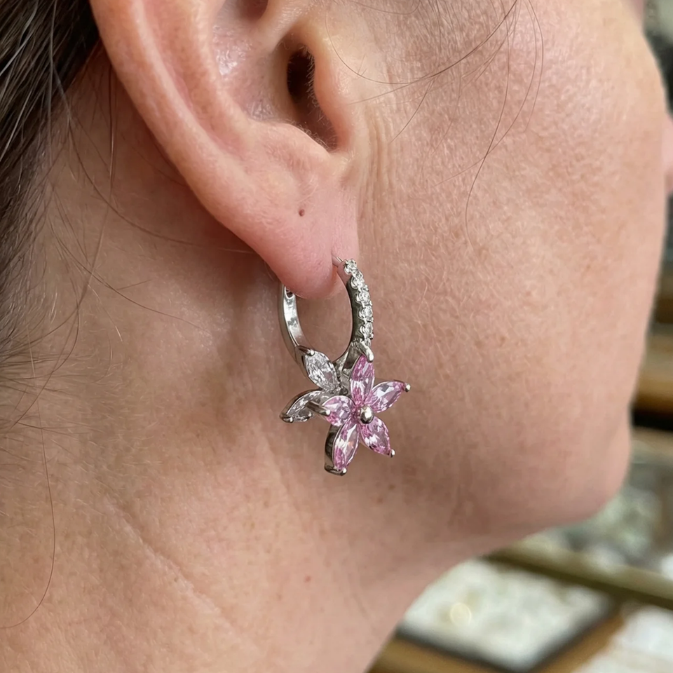 Christine Pink Blossom Earrings | Silver-Tone — image 2