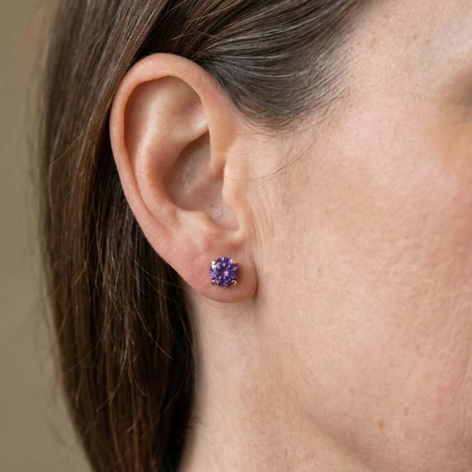 Penelope Purple Round Stud Earrings | Silver-Tone — image 2