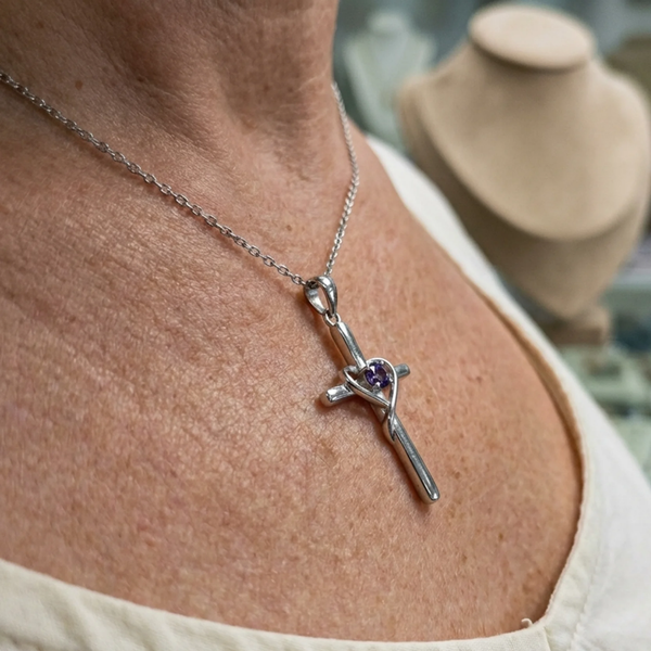 Bernadette Purple Center Cross Necklace | Silver-Tone — image 2