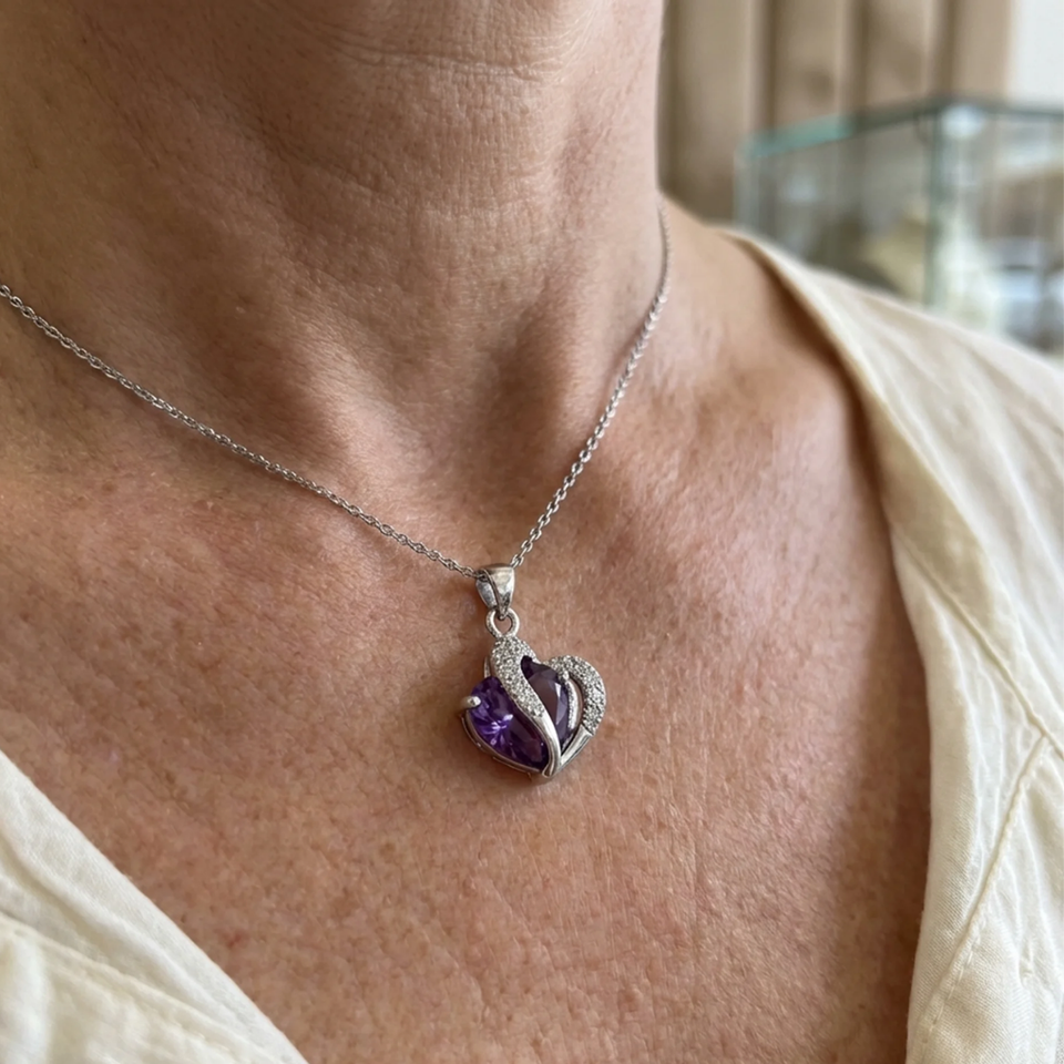 Rosalind Purple Twin Heart Necklace | Silver-Tone — image 2