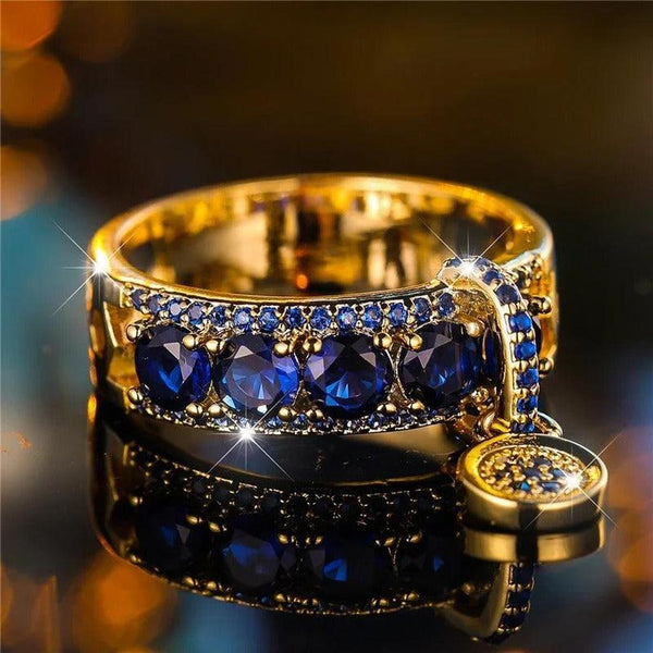 Mae Antique-Style Blue Sparkle Ring | Gold-Tone