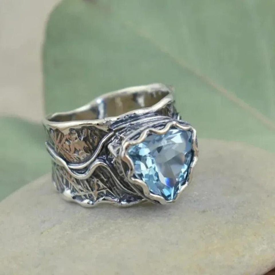 Hilary Antique-Style Blue Sparkle Ring | Silver-Tone