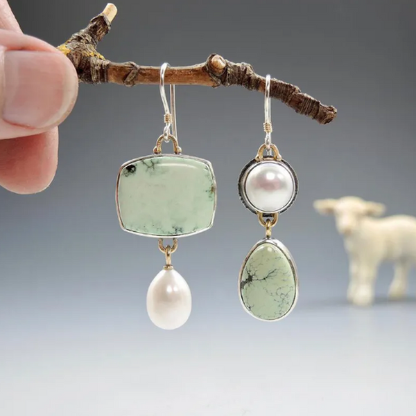 Melanie Asymmetric Green Pearl-Look Earrings - image 2