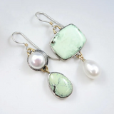 Melanie Asymmetric Green Pearl-Look Earrings — Silver-Tone — image 1