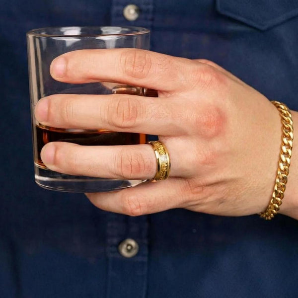 Owen Textured Inlay Band Ring | Gold-Tone — image 5