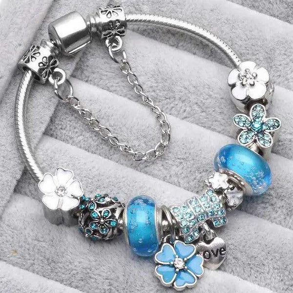 Leonora Blue Retro Bracelets | Silver-Tone