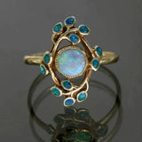 Rosalyn Blue Retro Ring with Sparkle and Opal-Look - image 1