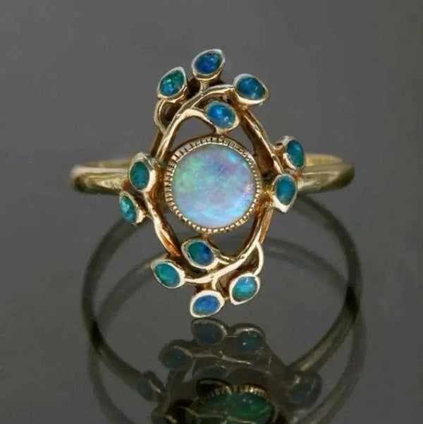 Rosalyn Blue Retro Ring with Sparkle and Opal-Look - image 1