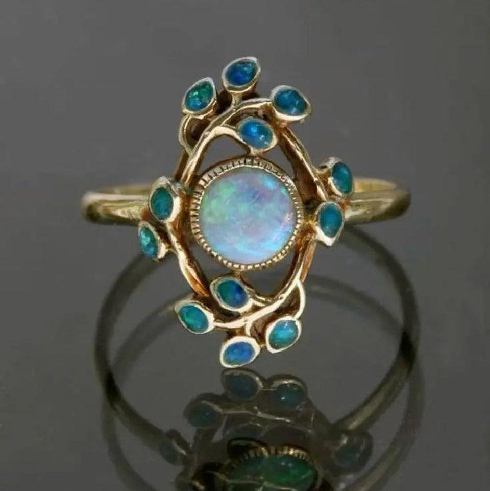 Rosalyn Blue Retro Ring with Sparkle and Opal-Look - image 1