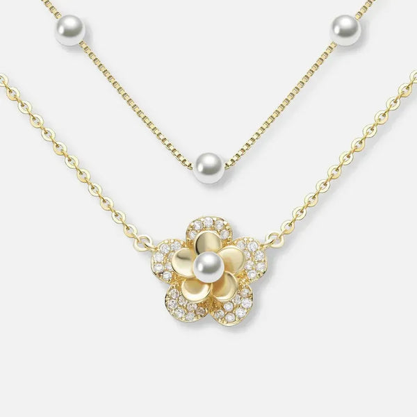 Blanche Double Pearl-Look Flower Necklace - image 3