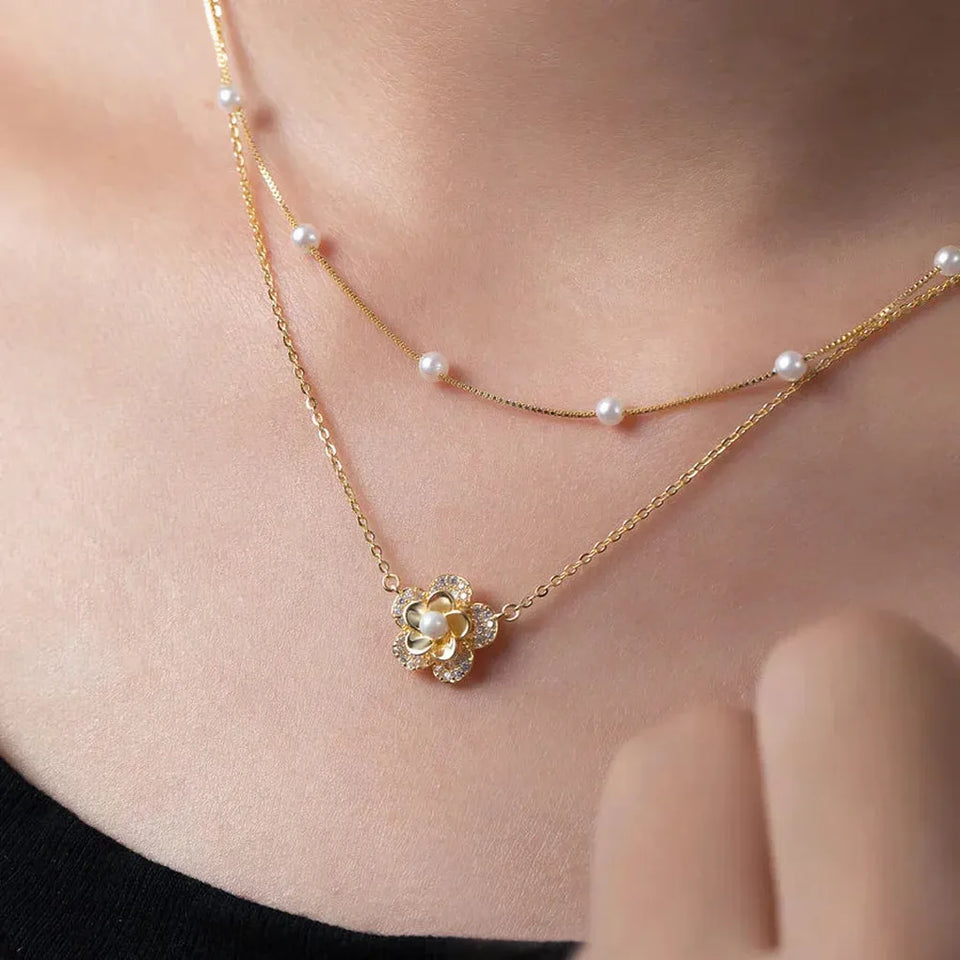 Blanche Double Pearl-Look Flower Necklace - image 1